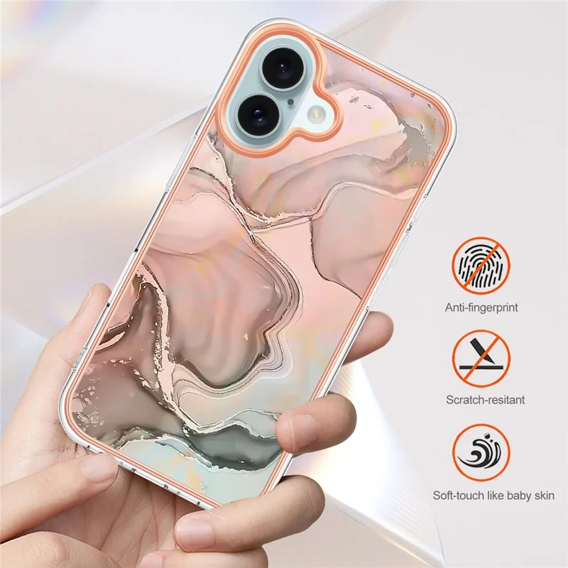 Série YB IMD-16 Style-E Pour iPhone 16 Étui TPU Motif Marbre Électroplaqué Housse de Téléphone - Or Rose