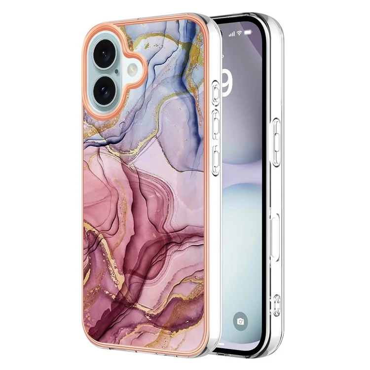 YB IMD Series-16 Style-E Pour iPhone 16 Plus Coque TPU Motif Marbre Electroplaquage Couvre-Téléphone - Or Rose