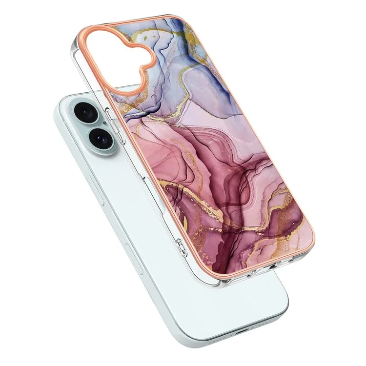 YB IMD Series-16 Style-E Pour iPhone 16 Plus Coque TPU Motif Marbre Electroplaquage Couvre-Téléphone - Or Rose
