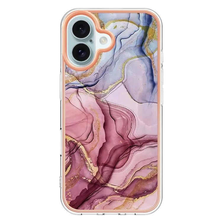 YB IMD Series-16 Style-E Pour iPhone 16 Plus Coque TPU Motif Marbre Electroplaquage Couvre-Téléphone - Or Rose