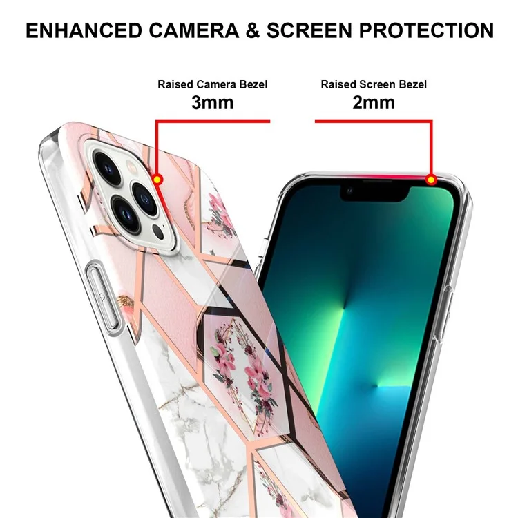 Série YB IMD-16 Style-E Étui pour iPhone 16 Pro Max Cas IMD Motif Marbre Fleur TPU Housse de téléphone - Fleurs roses