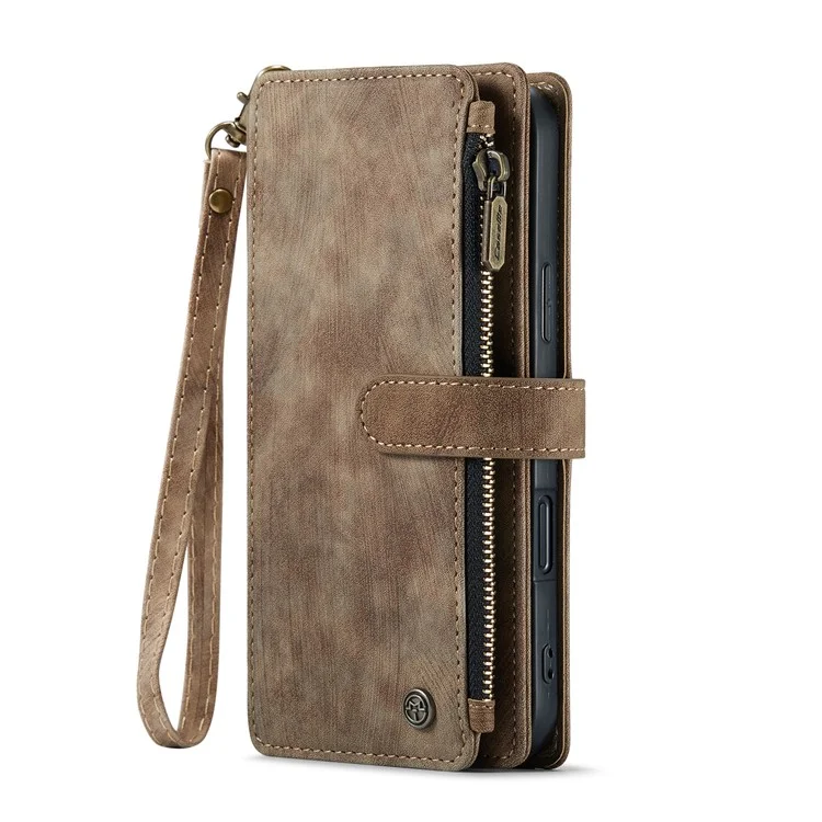 CASEME C30 Series para iPhone 16 Plus Capa de Couro Capa de Telefone com 10 Titular de Cartão Bolso com Zíper - Marrom