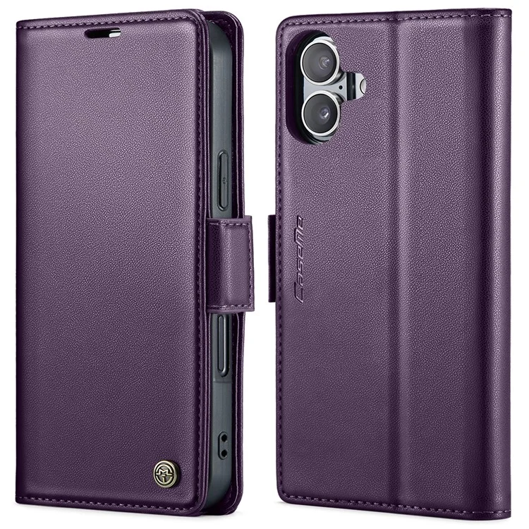 CASEME 023 Série Pour iPhone 16 Étui RFID Blocking Glossy Stand Phone Cover - Pourpre