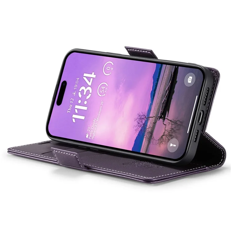 CASEME 023 Série Pour iPhone 16 Étui RFID Blocking Glossy Stand Phone Cover - Pourpre