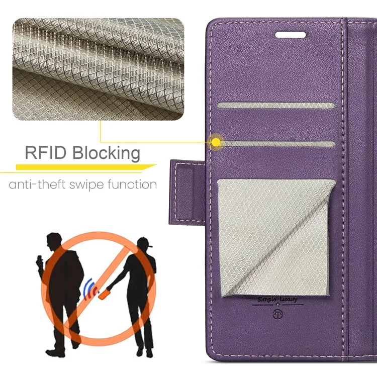 CASEME 023 Série Pour iPhone 16 Étui RFID Blocking Glossy Stand Phone Cover - Pourpre