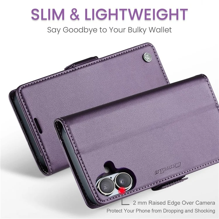 CASEME 023 Série Pour iPhone 16 Étui RFID Blocking Glossy Stand Phone Cover - Pourpre