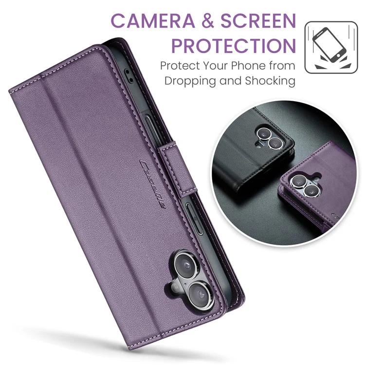 CASEME 023 Série Pour iPhone 16 Étui RFID Blocking Glossy Stand Phone Cover - Pourpre