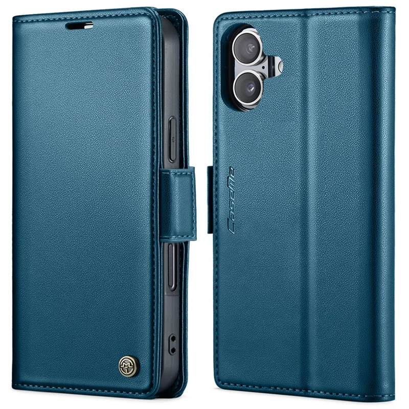 For iPhone 16 Leather Case CASEME 023 RFID Blocking 3 Card Slot Mobile Cover - Blue