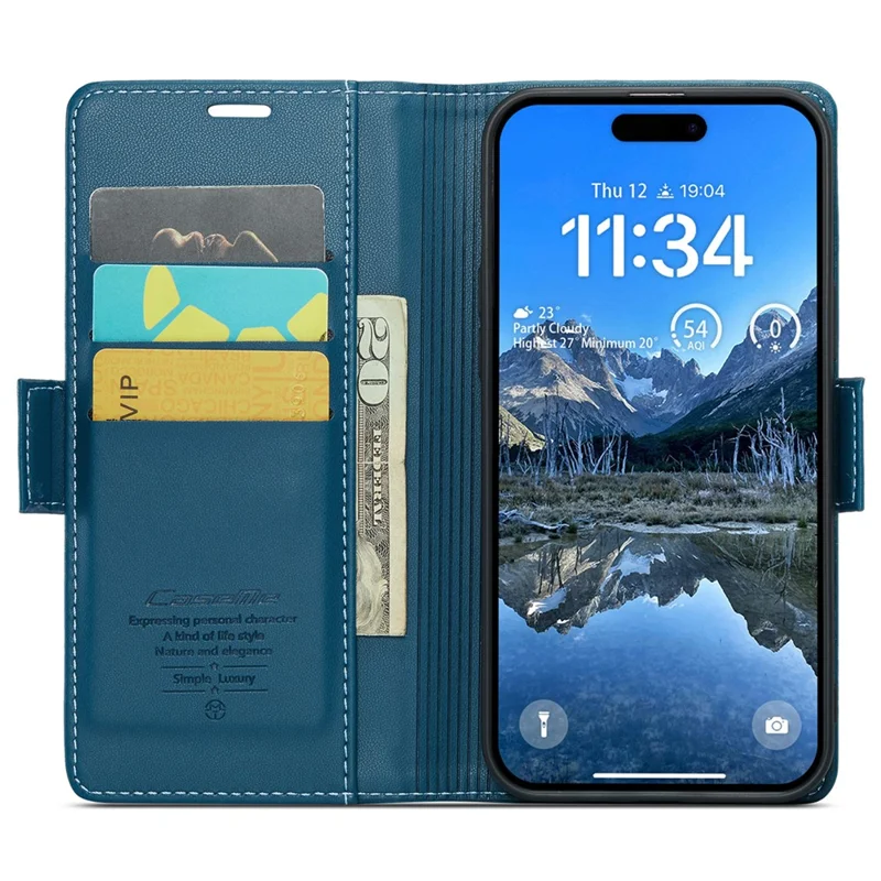 For iPhone 16 Leather Case CASEME 023 RFID Blocking 3 Card Slot Mobile Cover - Blue