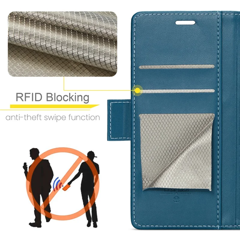 For iPhone 16 Leather Case CASEME 023 RFID Blocking 3 Card Slot Mobile Cover - Blue