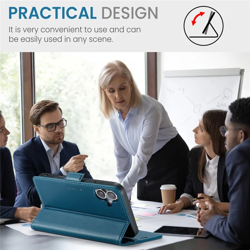 For iPhone 16 Leather Case CASEME 023 RFID Blocking 3 Card Slot Mobile Cover - Blue