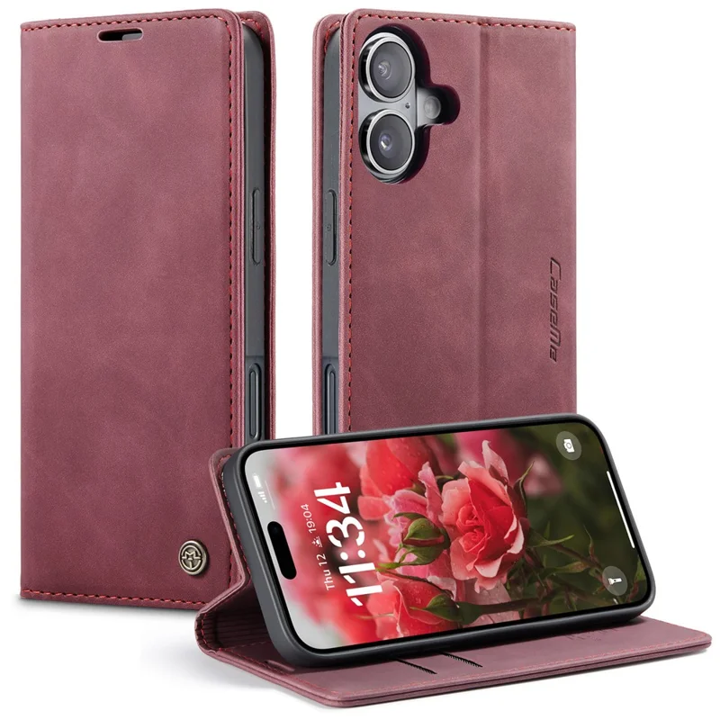 CASEME 013 Series Per iPhone 16 Custodia Porta Carte Supporto Stand in Pelle Custodia Telefono - Rosso