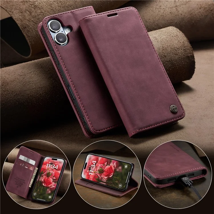 CASEME 013 Series Per iPhone 16 Custodia Porta Carte Supporto Stand in Pelle Custodia Telefono - Rosso