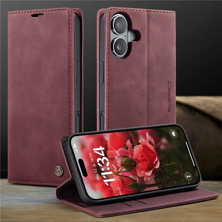 CASEME 013 Series Per iPhone 16 Custodia Porta Carte Supporto Stand in Pelle Custodia Telefono - Rosso