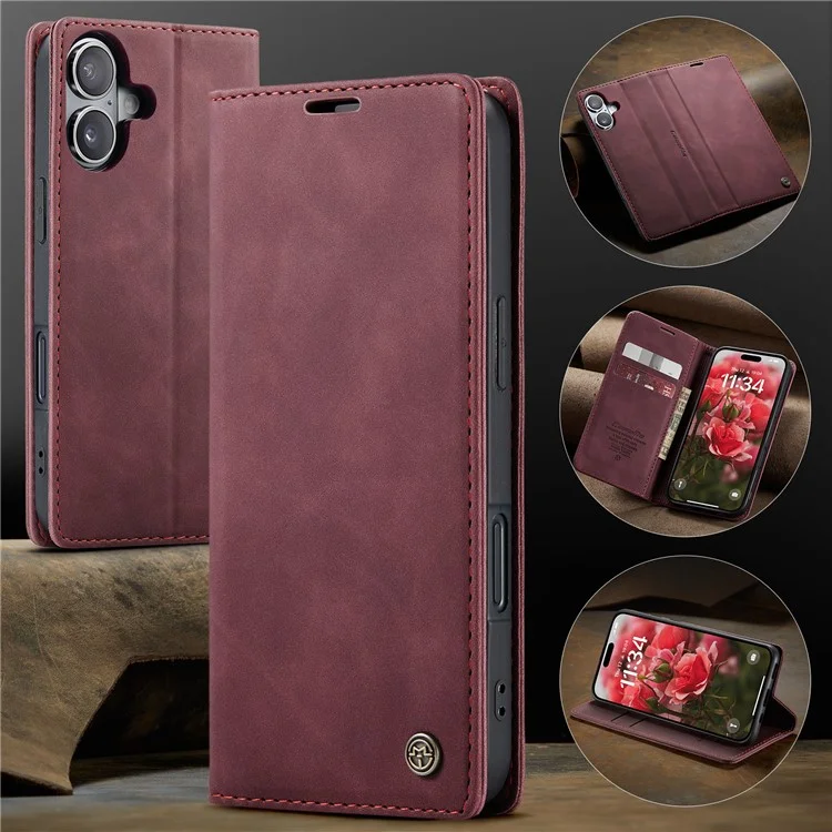 CASEME 013 Series Per iPhone 16 Custodia Porta Carte Supporto Stand in Pelle Custodia Telefono - Rosso