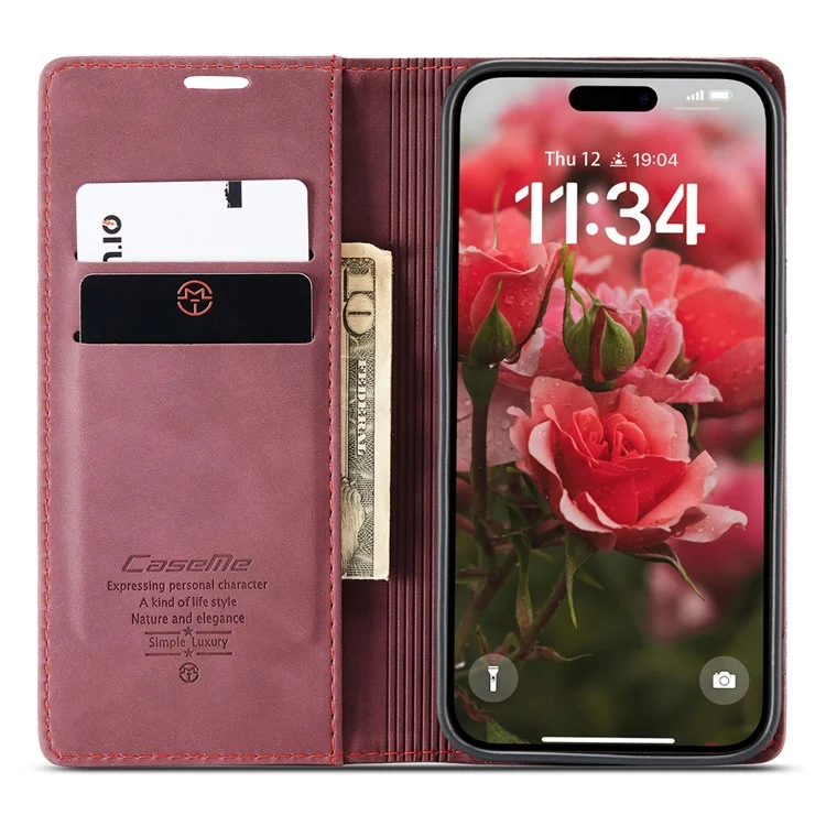 CASEME 013 Series Per iPhone 16 Custodia Porta Carte Supporto Stand in Pelle Custodia Telefono - Rosso