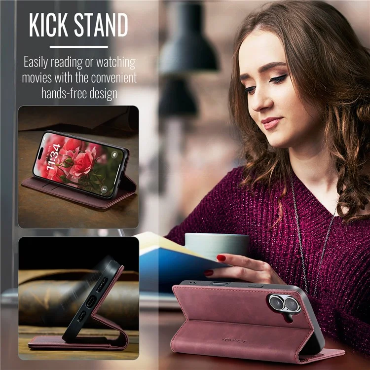CASEME 013 Series Per iPhone 16 Custodia Porta Carte Supporto Stand in Pelle Custodia Telefono - Rosso
