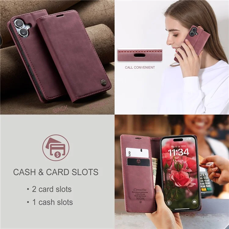 CASEME 013 Series Per iPhone 16 Custodia Porta Carte Supporto Stand in Pelle Custodia Telefono - Rosso
