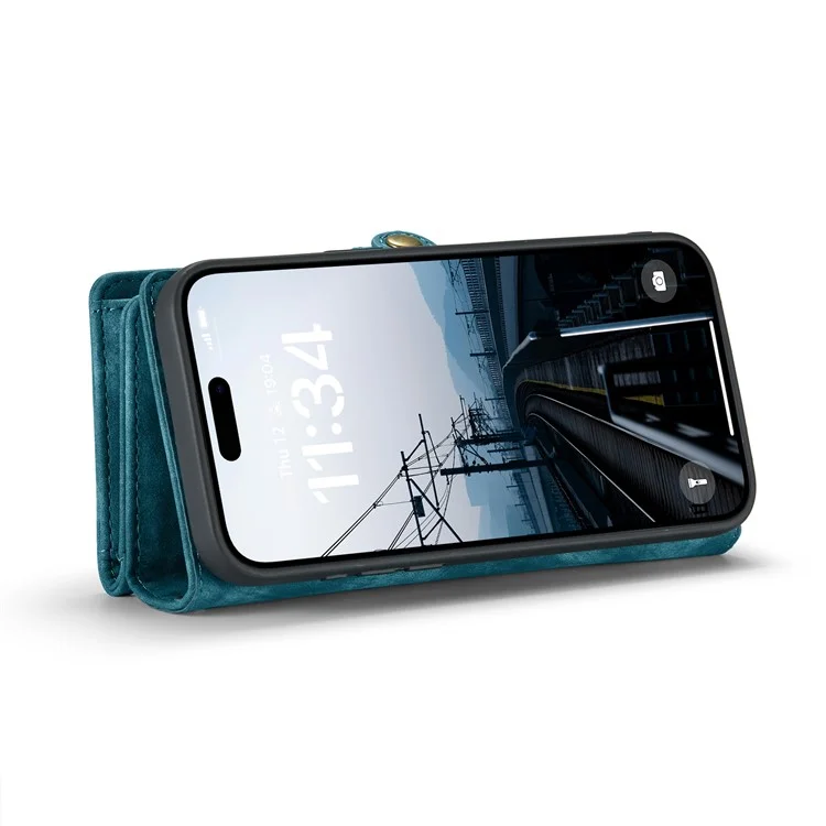 For iPhone 16 Phone Cases CASEME Leather Cover with Detachable Wallet and Strap - Blue