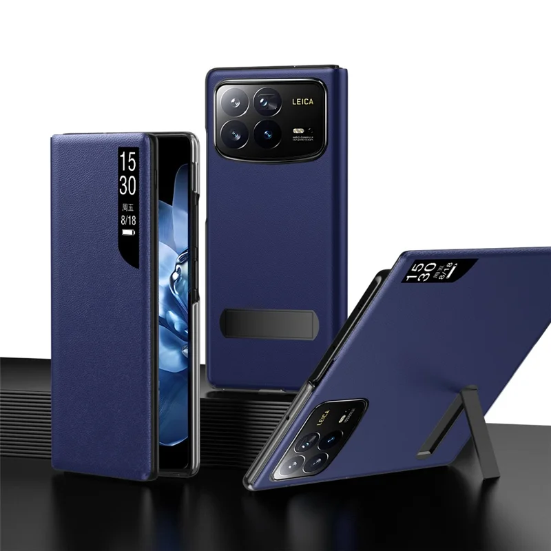 For Xiaomi Mix Fold 4 5G Case View Window PU Leather Kickstand Phone Cover - Sapphire