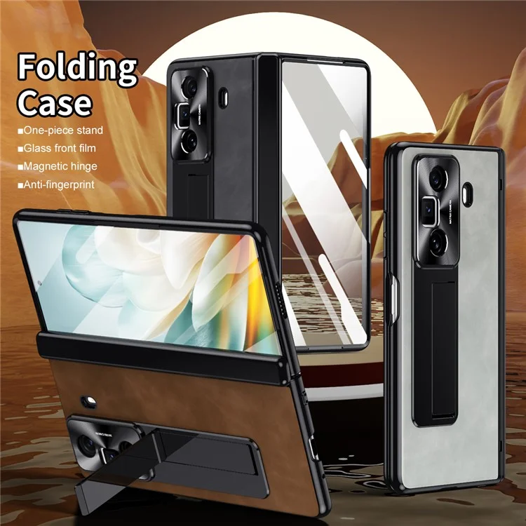 Per Honor Magic Vs3 5G Case Leather+PC Copertura Telefonica Con Pellicola Con Vetro Temperato - Marrone