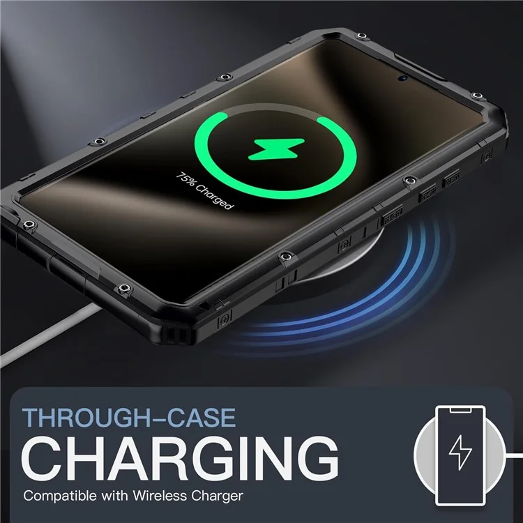 Pour Samsung Galaxy S24 Ultra Case Silicone + Aluminium Alloy Kickstand IP68 Couverture Étanche Avec Film D'écran - Noir