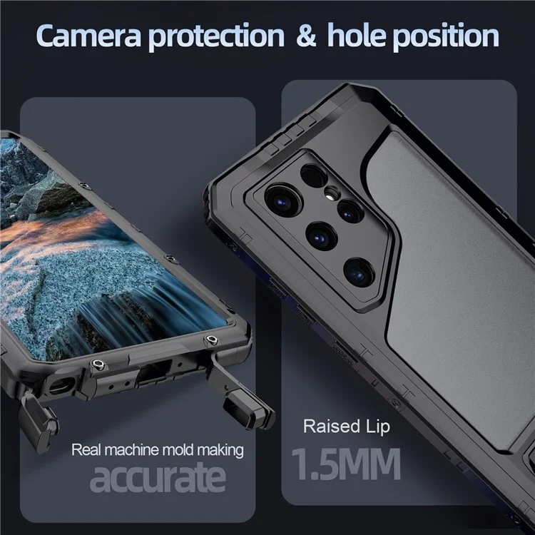Pour Samsung Galaxy S24 Ultra Case Silicone + Aluminium Alloy Kickstand IP68 Couverture Étanche Avec Film D'écran - Noir
