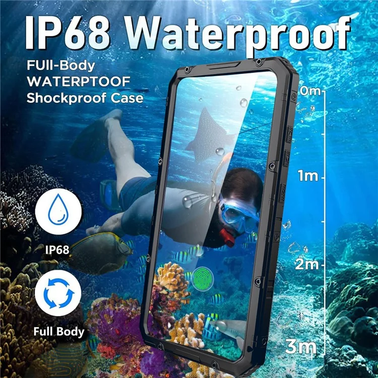 Pour Samsung Galaxy S24 Ultra Case Silicone + Aluminium Alloy Kickstand IP68 Couverture Étanche Avec Film D'écran - Noir