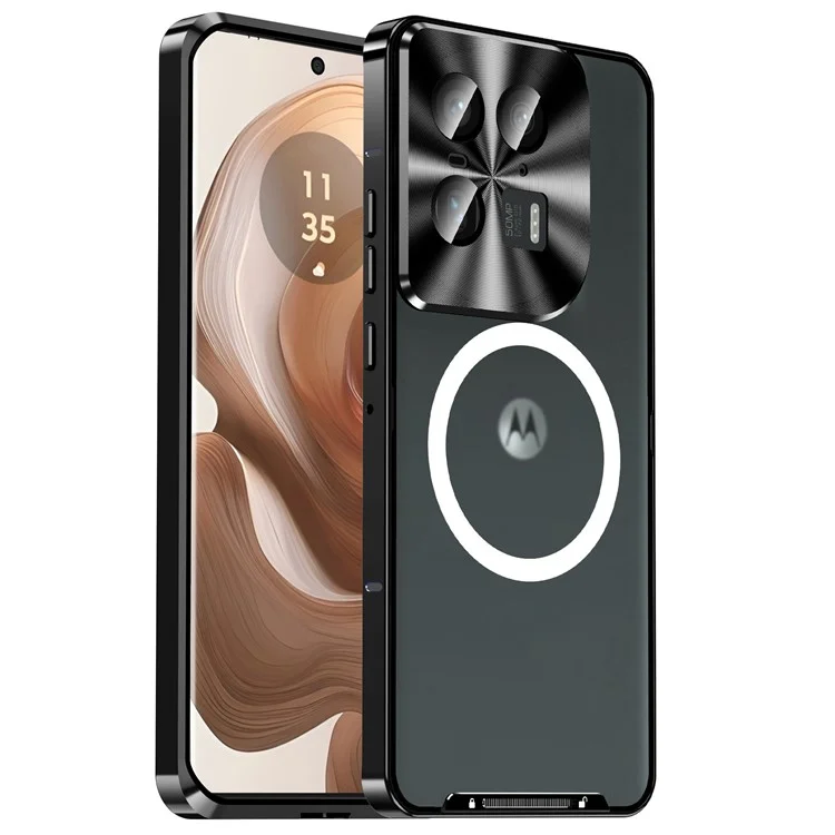 Serie Magnética Magic Shield Para Motorola Moto X50 Ultra 5G / Edge 50 Ultra 5G Case Metal+TPU Telep Cubierta Con Protector de Lente - Negro