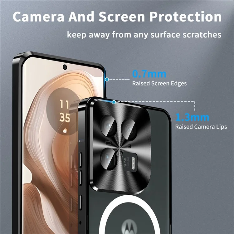 Serie Magnética Magic Shield Para Motorola Moto X50 Ultra 5G / Edge 50 Ultra 5G Case Metal+TPU Telep Cubierta Con Protector de Lente - Negro