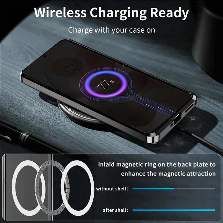 Serie Magnética Magic Shield Para Motorola Moto X50 Ultra 5G / Edge 50 Ultra 5G Case Metal+TPU Telep Cubierta Con Protector de Lente - Negro