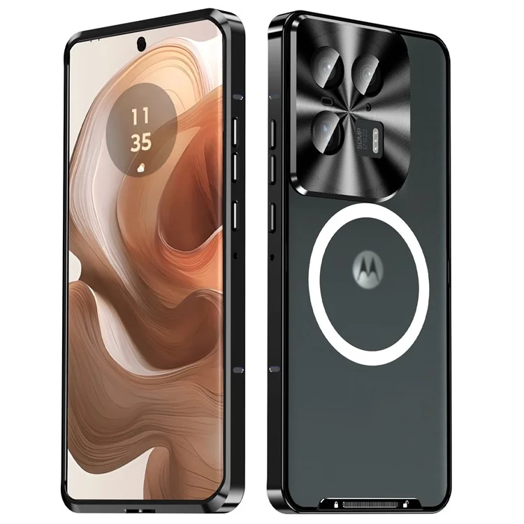 Serie Magnética Magic Shield Para Motorola Moto X50 Ultra 5G / Edge 50 Ultra 5G Case Metal+TPU Telep Cubierta Con Protector de Lente - Negro