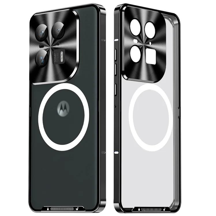 Serie Magnética Magic Shield Para Motorola Moto X50 Ultra 5G / Edge 50 Ultra 5G Case Metal+TPU Telep Cubierta Con Protector de Lente - Negro