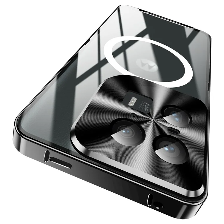 Serie Magnética Magic Shield Para Motorola Moto X50 Ultra 5G / Edge 50 Ultra 5G Case Metal+TPU Telep Cubierta Con Protector de Lente - Negro