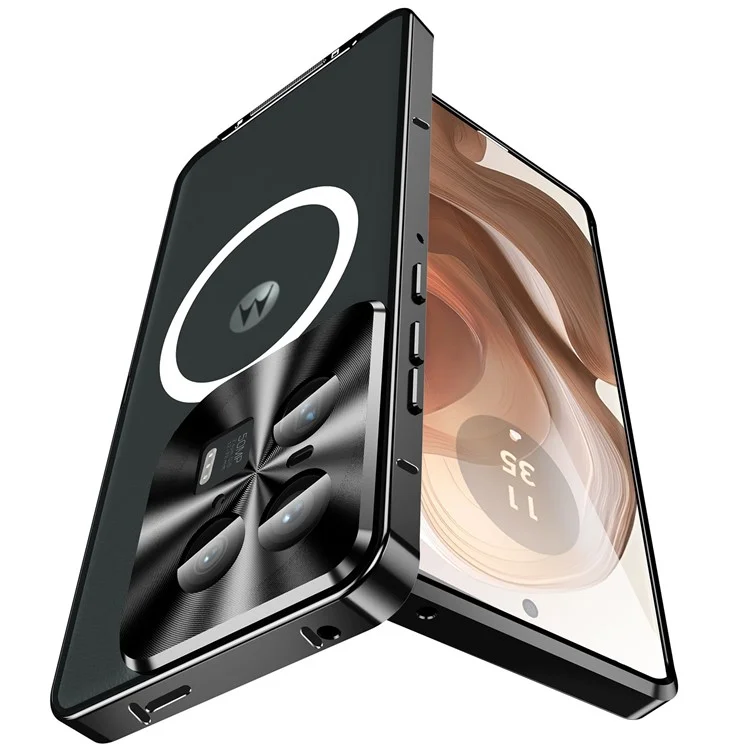 Serie Magnética Magic Shield Para Motorola Moto X50 Ultra 5G / Edge 50 Ultra 5G Case Metal+TPU Telep Cubierta Con Protector de Lente - Negro