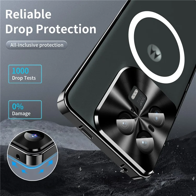 Serie Magnética Magic Shield Para Motorola Moto X50 Ultra 5G / Edge 50 Ultra 5G Case Metal+TPU Telep Cubierta Con Protector de Lente - Negro