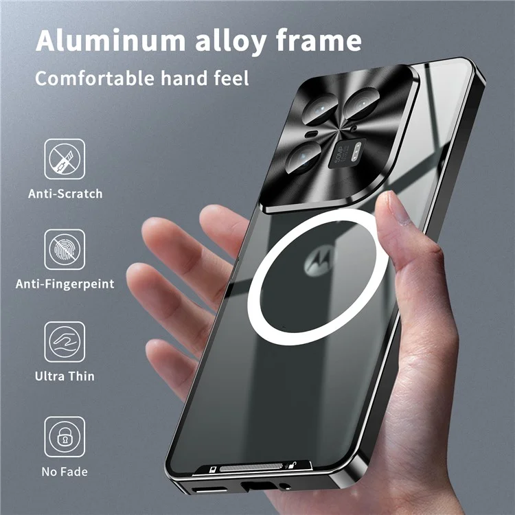 Serie Magnética Magic Shield Para Motorola Moto X50 Ultra 5G / Edge 50 Ultra 5G Case Metal+TPU Telep Cubierta Con Protector de Lente - Negro