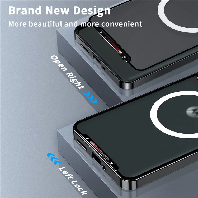 Serie Magnética Magic Shield Para Motorola Moto X50 Ultra 5G / Edge 50 Ultra 5G Case Metal+TPU Telep Cubierta Con Protector de Lente - Negro
