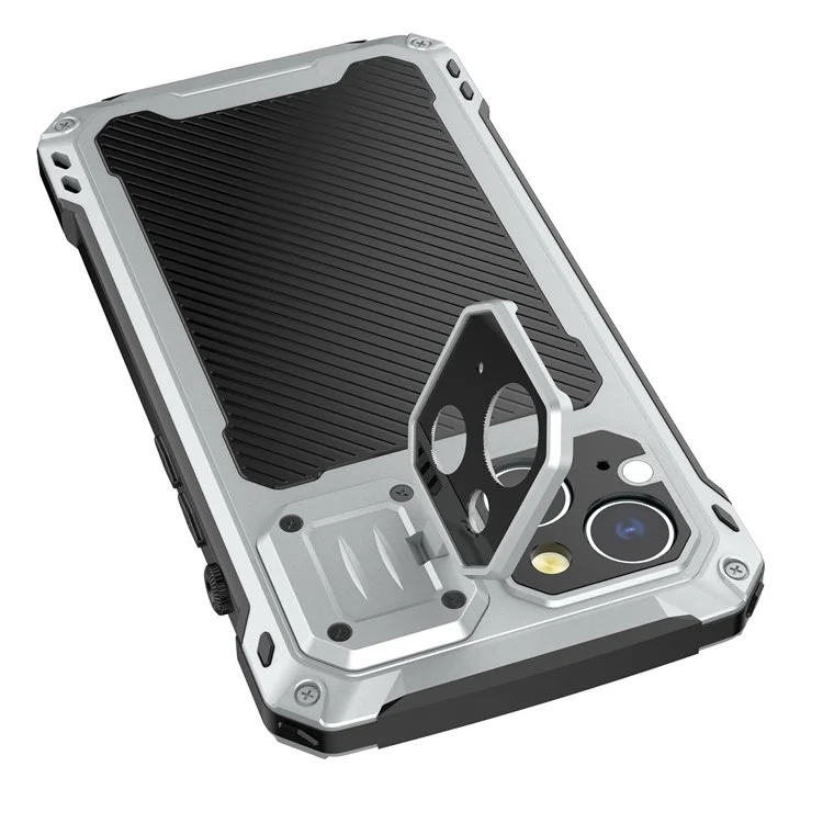 Para Iphone 15 Más Estuche Aleación de Aluminio+lente de Silicona Cubierta Del Teléfono Con Película de Vidrio Templado - Plata