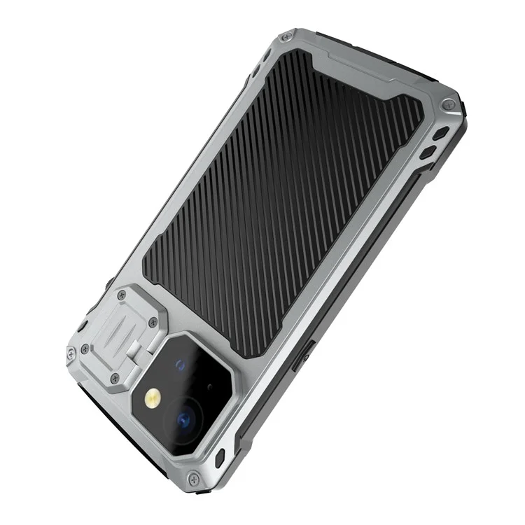 Para Iphone 15 Más Estuche Aleación de Aluminio+lente de Silicona Cubierta Del Teléfono Con Película de Vidrio Templado - Plata