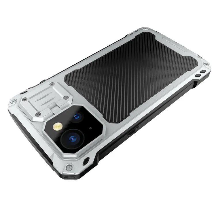 Para Iphone 15 Más Estuche Aleación de Aluminio+lente de Silicona Cubierta Del Teléfono Con Película de Vidrio Templado - Plata