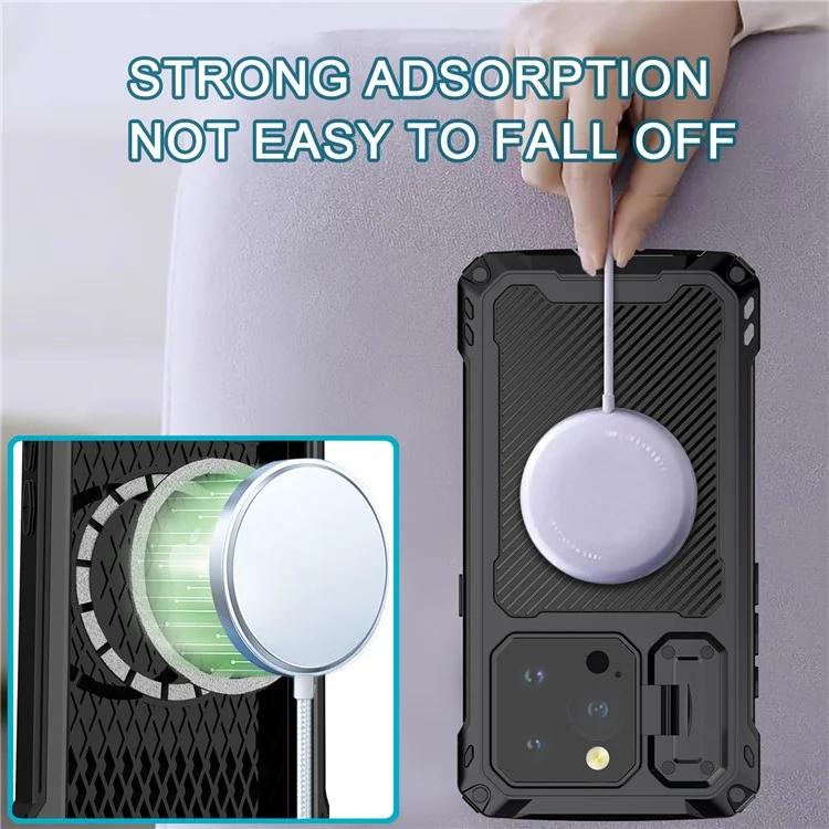 Para Iphone 15 Pro Case Aluminium Alloy+Silicone Lens Kickstand Phone Cober Com Filme de Vidro Temperado - Preto