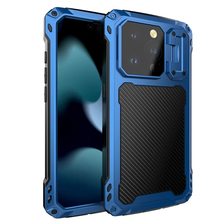 Для Iphone 15 Pro Max Case Aluminum Сплав+силиконовая Линза Киктяная Крышка Подставки Для Подставки Для Смягченной Стеклянной Пленки - Синий