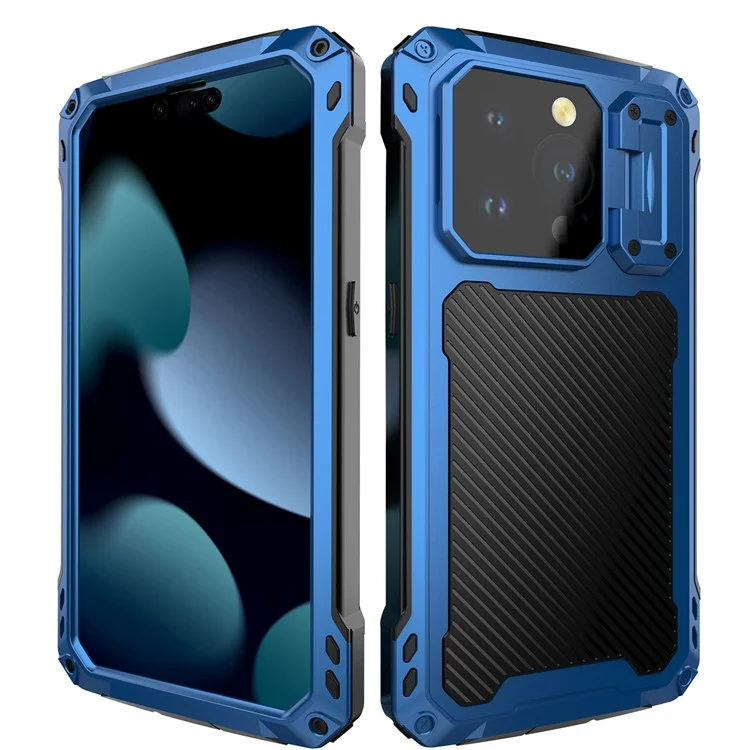 Для Iphone 15 Pro Max Case Aluminum Сплав+силиконовая Линза Киктяная Крышка Подставки Для Подставки Для Смягченной Стеклянной Пленки - Синий