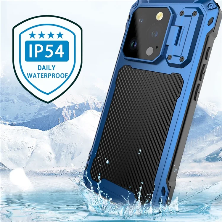 Для Iphone 15 Pro Max Case Aluminum Сплав+силиконовая Линза Киктяная Крышка Подставки Для Подставки Для Смягченной Стеклянной Пленки - Синий