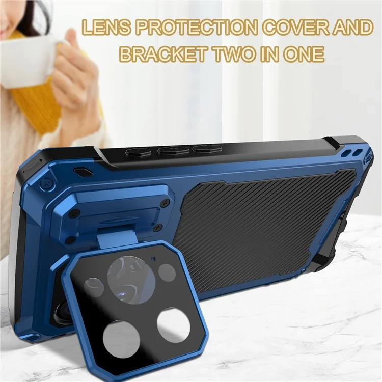 Для Iphone 15 Pro Max Case Aluminum Сплав+силиконовая Линза Киктяная Крышка Подставки Для Подставки Для Смягченной Стеклянной Пленки - Синий