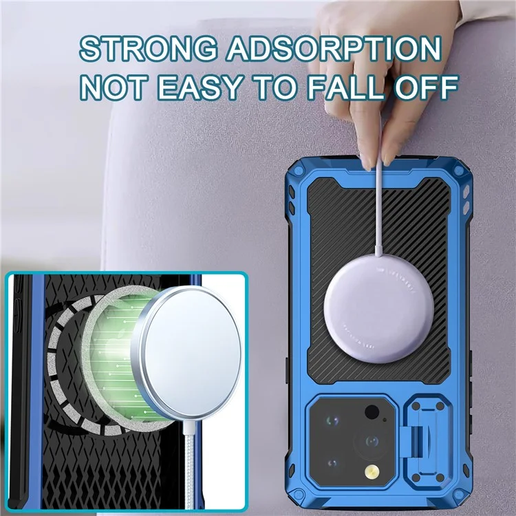 Для Iphone 15 Pro Max Case Aluminum Сплав+силиконовая Линза Киктяная Крышка Подставки Для Подставки Для Смягченной Стеклянной Пленки - Синий