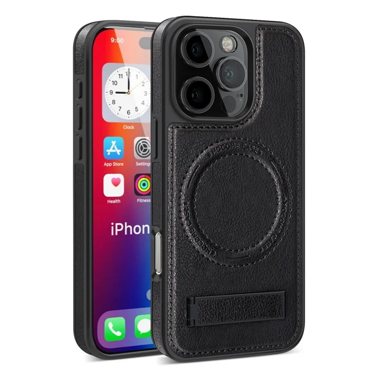 Pour Iphone 16 Pro Max Magnetic Case en Cuir Kickstand Téléphone Couverture de Téléphone Compatible Avec Magsafe - Noir