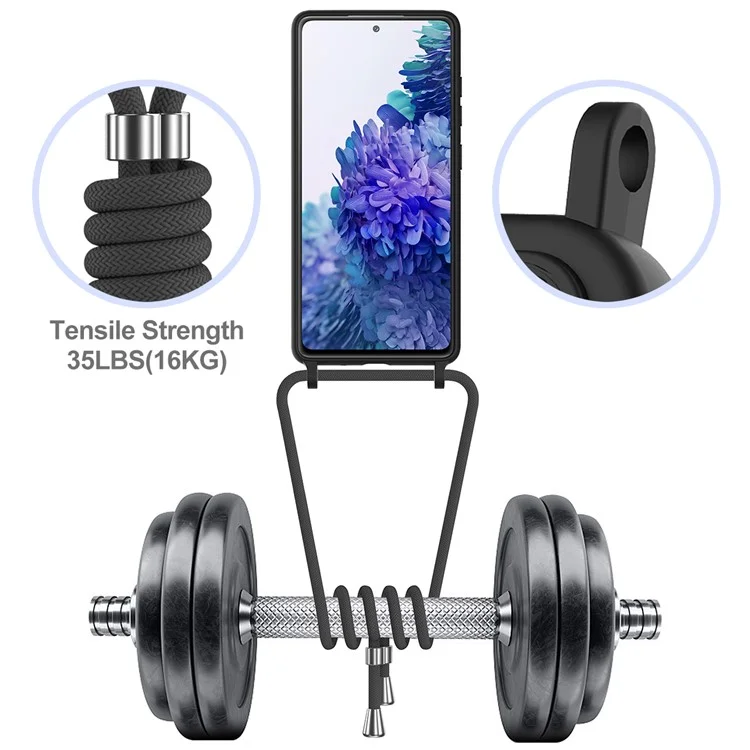 Per Samsung Galaxy S20 FE Custodia in Silicone Liquido con Supporto per Schede Custodia Posteriore del Telefono con Cordino - Nero