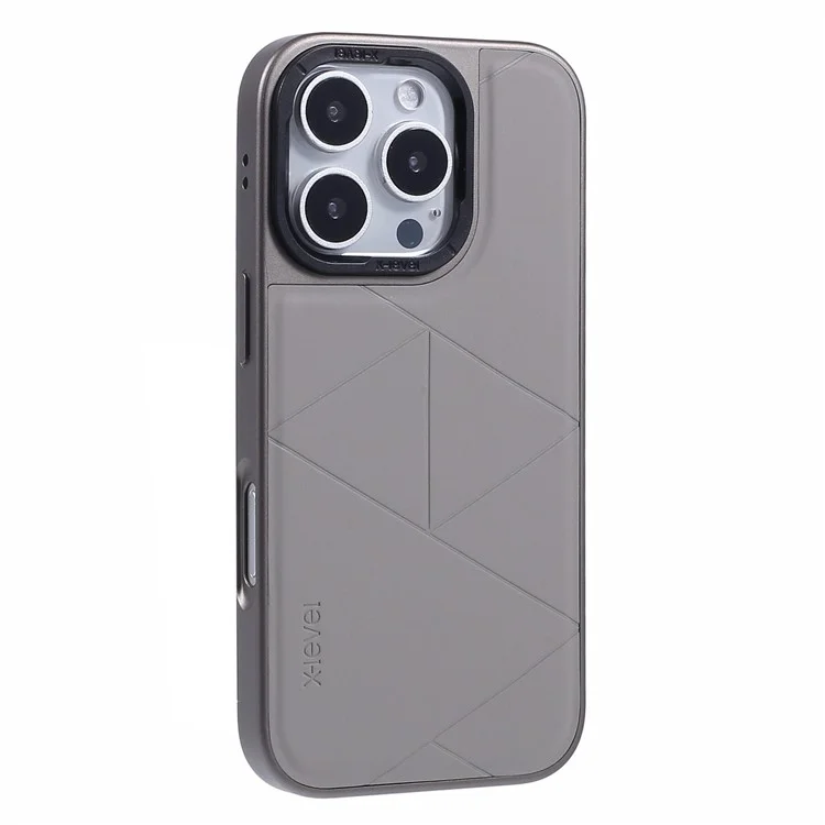 X-LEVEL Für iPhone 16 Pro Hülle Geometrische PC+TPU+Leder Anti-Kratzer Handyhülle - Titanium Grey